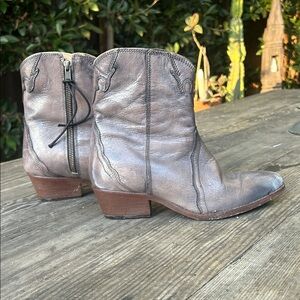Grey Leather Ankle Boots